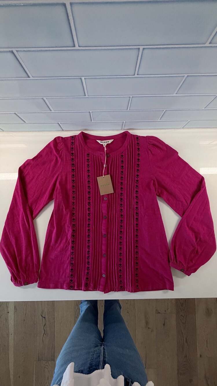 Boden Pink Embroidered Long Sleeve Jersey Blouse UK 10 / US 6